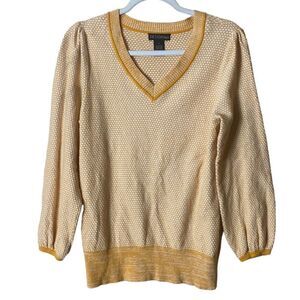 Design 365 Wm’s Sz Sm Design Mustard Yellow Honey Comb V Neck Texture Sweater